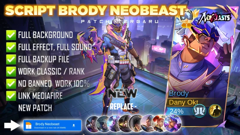 Script Skin Brody NeoBeast NeoBeast Brody No Password MediaFire | Full Effect Voice | Patch Terbaru