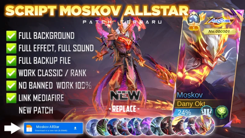 Script Skin Moskov All Star Infernal Wyrmlord No Password MediaFire | Full Effect Voice | Patch Terbaru