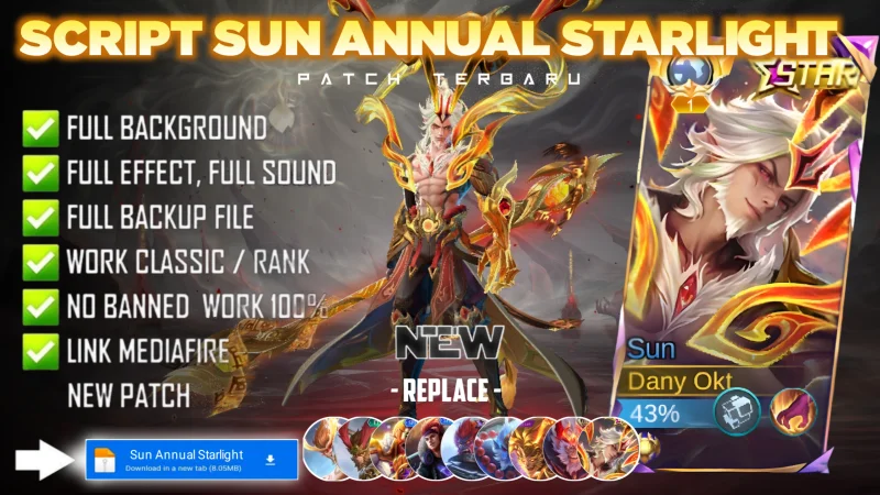 New Update! Script Skin Sun Annual Starlight Queller Of Chaos No Password | Patch Terbaru | Full Effect & Voice