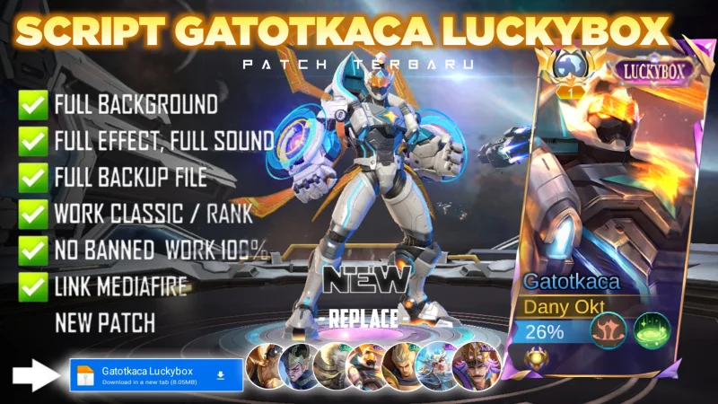 Script Skin Gatotkaca Luckybox Sentinel No Password MediaFire | Full Effect Voice | Patch Terbaru
