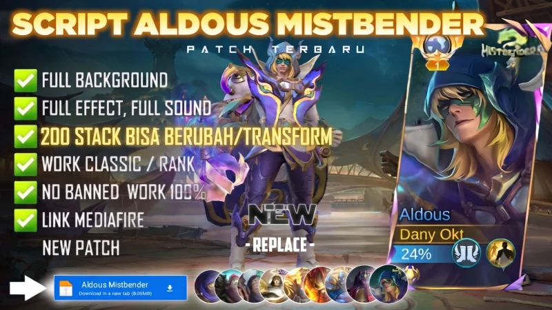Script Skin Aldous Mistbender Mistbender Aldous No Password | Full Effect Voice | Patch Terbaru