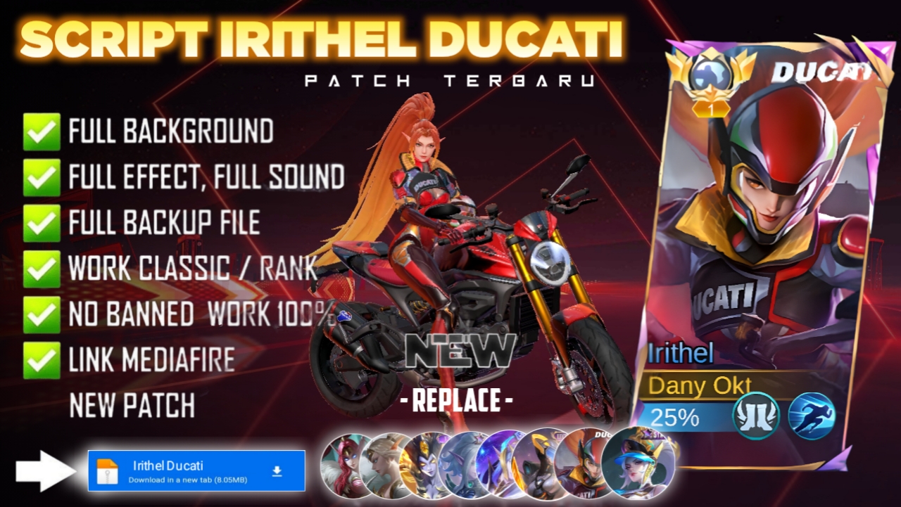 New Update! Script Skin Irithel Ducati Monster Sp Rider No Password | Patch Terbaru | Full Effect & Voice