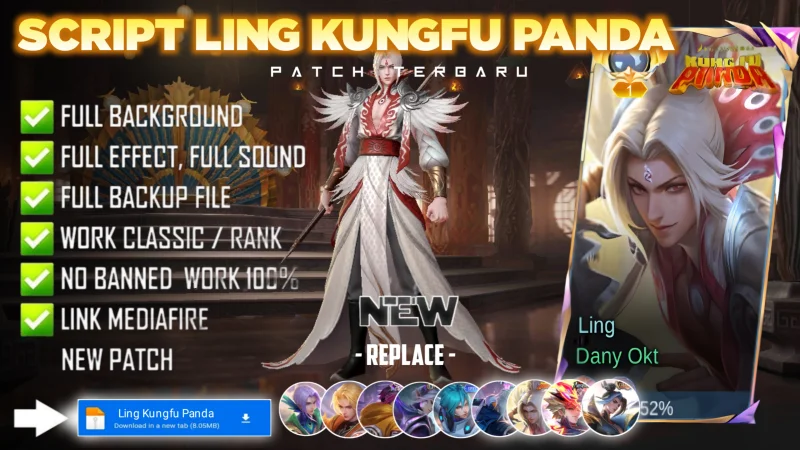 New Update! Script Skin Ling Kungfu Panda Lord Shen No Password | Patch Terbaru | Full Effect & Voice