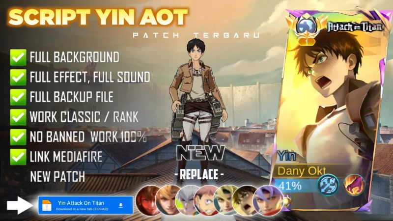 Script Skin Yin Attack on Titan Eren No Password MediaFire | Full Effect Voice | Patch Terbaru