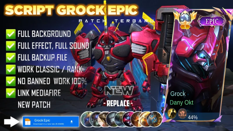 New Update! Script Skin Grock Epic Codename  Rhino No Password | Patch Terbaru | Full Effect & Voice