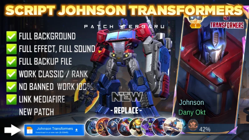 Script Skin Johnson Transformers Optimus Prime No Password | Full Effect Voice | Patch Terbaru