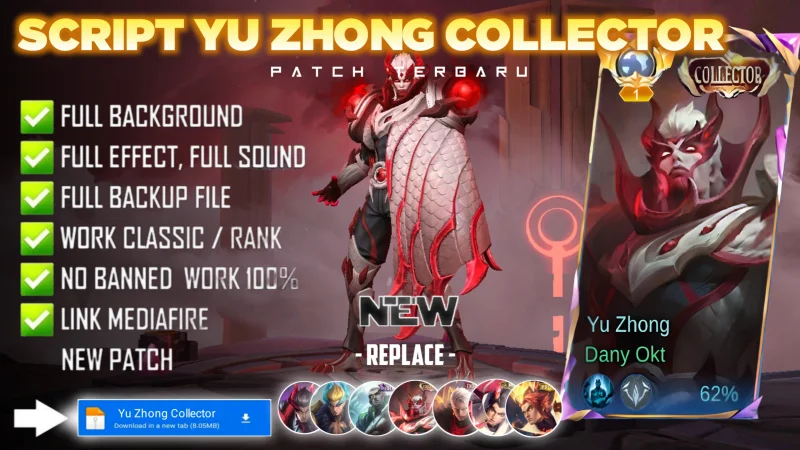 Script Skin Yu Zhong Collector Revamp Blood Serpent No Password | Full Effect Voice | Patch Terbaru