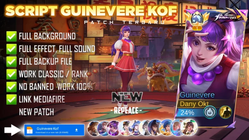 New Update! Script Skin Guinevere Kof Athena Asamiya No Password | Patch Terbaru | Full Effect Voice