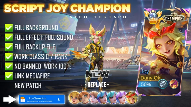 Script Skin Joy Champion Onic Ph No Password MediaFire | Full Effect Voice | Patch Terbaru