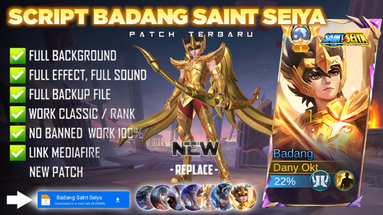 New Update! Script Skin Badang Saint Seiya Sagitarius Seiya No Password | Patch Terbaru | Full Effect & Voice