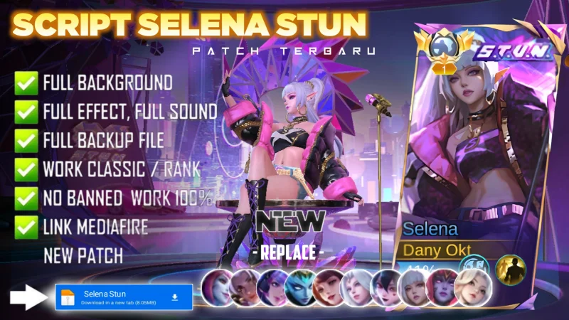 New Update! Script Skin Selena STUN S.T.U.N No Password | Patch Terbaru | Full Effect & Voice