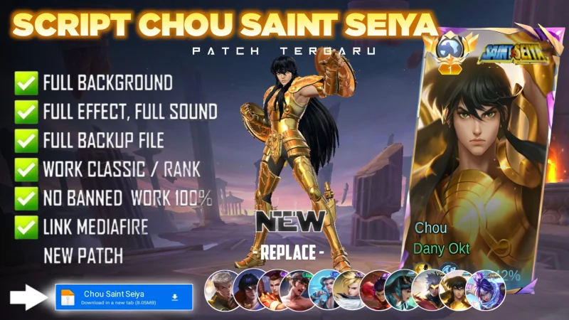 New Update! Script Skin Chou Saint Seiya Libra Shiryu No Password | Patch Terbaru | Full Effect & Voice