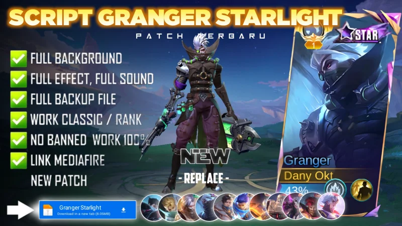 New Update! Script Skin Granger Starlight Biosoldier No Password | Patch Terbaru | Full Effect Voice