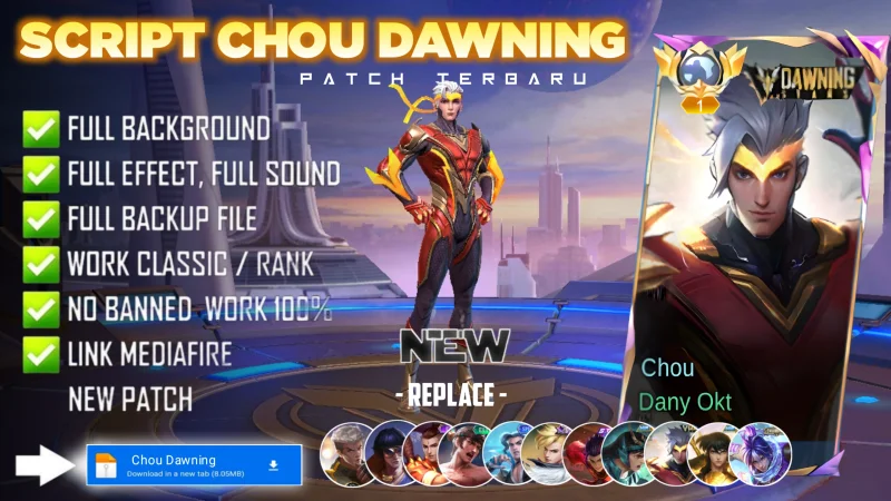 Script Skin Chou Dawning Stars Thunderfist No Password MediaFire | Full Effect Voice | Patch Terbaru