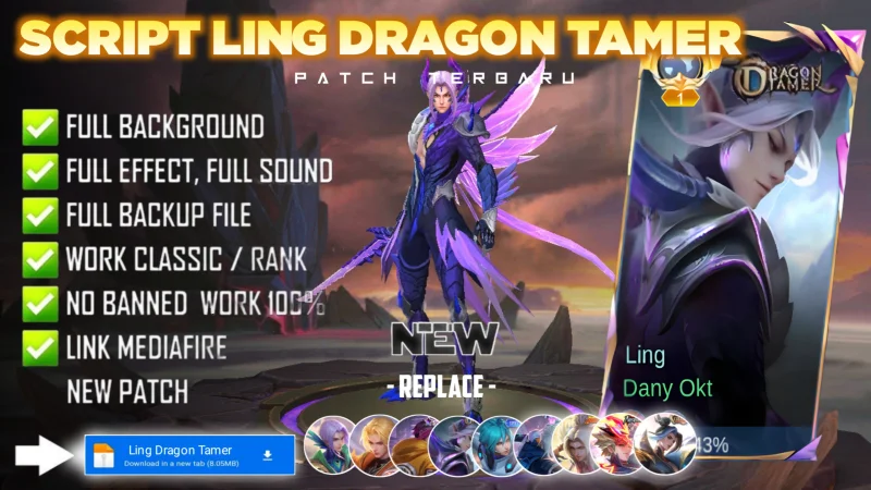 New Update! Script Skin Ling Dragon Tamer Night Shade No Password | Patch Terbaru Full Effect Voice