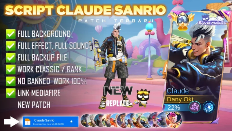 New Update! Script Skin Claude Sanrio Bad Bro No Password | Patch Terbaru | Full Effect & Voice