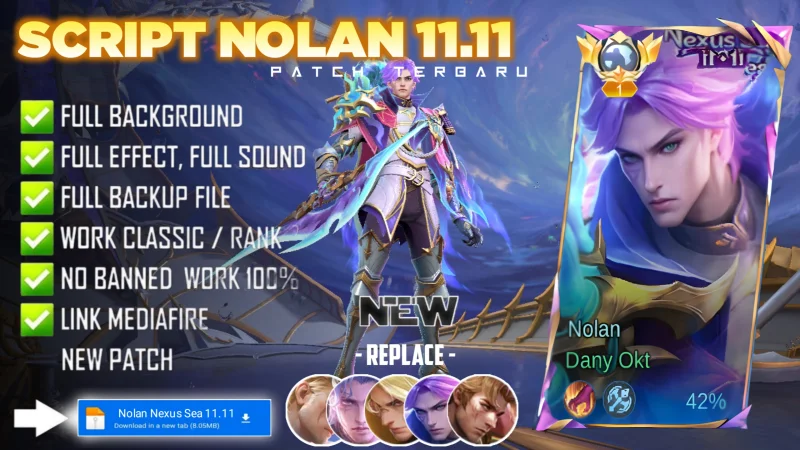 New Update! Script Skin Nolan 11.11 Nexus Sea The Navigator No Password | Patch Terbaru | Full Effect & Voice