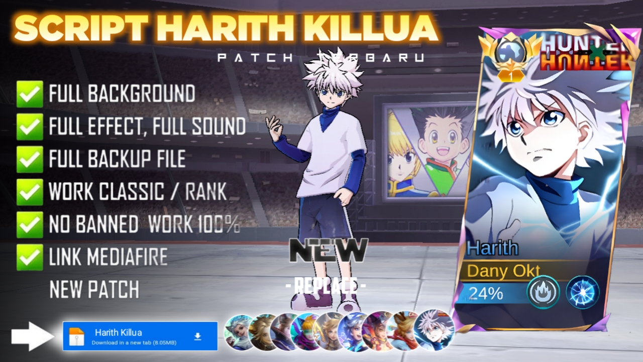 New Update! Script Skin Harith Hunter x Hunter Killua No Password | Patch Terbaru | Full Effect & Voice