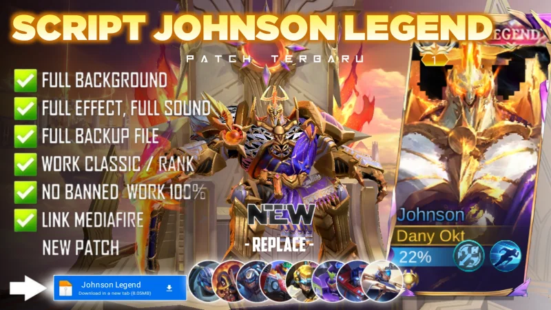 Script Skin Johnson Legend Sovereign of Realms No Password | Full Effect Voice | Patch Terbaru