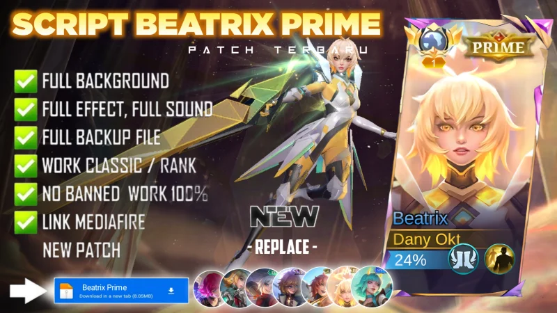New Update! Script Skin Beatrix Prime Stellar Brilliance No Password | Patch Terbaru | Full Effect & Voice