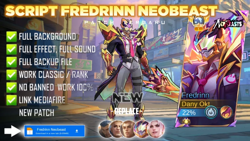 New Update! Script Skin Fredrinn Neobeast Fredrinn No Password | Patch Terbaru | Full Effect & Voice