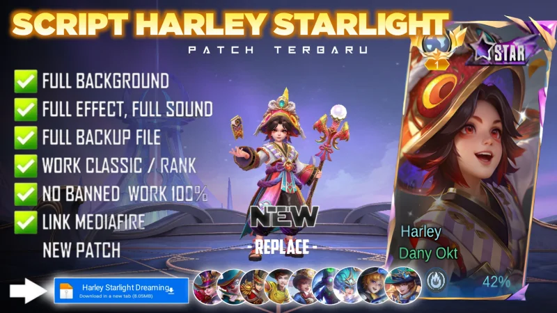 New Update! Script Skin Harley Starlight Dreaming Koi No Password Patch Terbaru Full Effect & Voice