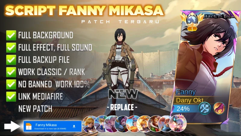Script Skin Fanny Attack on Titan Mikasa No Password MediaFire | Full Effect Voice | Patch Terbaru