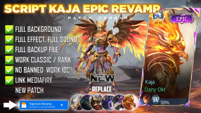 Script Skin Kaja Epic Revamp Inferno Taskmaster No Password | Full Effect Voice | Patch Terbaru